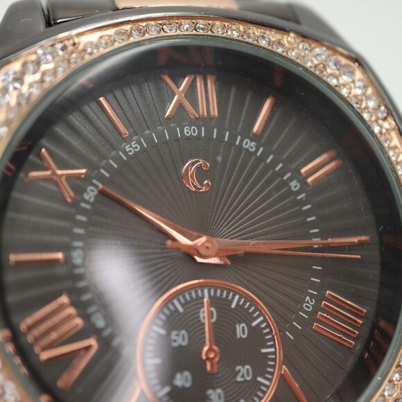 Charming Charlie Womens Two Tone Watch 39mm Black Rose Gold Tone w New Battery - Picture 8 of 14